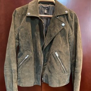 Olive green Suede coat from AQUA (Bloomingdale’s brand)